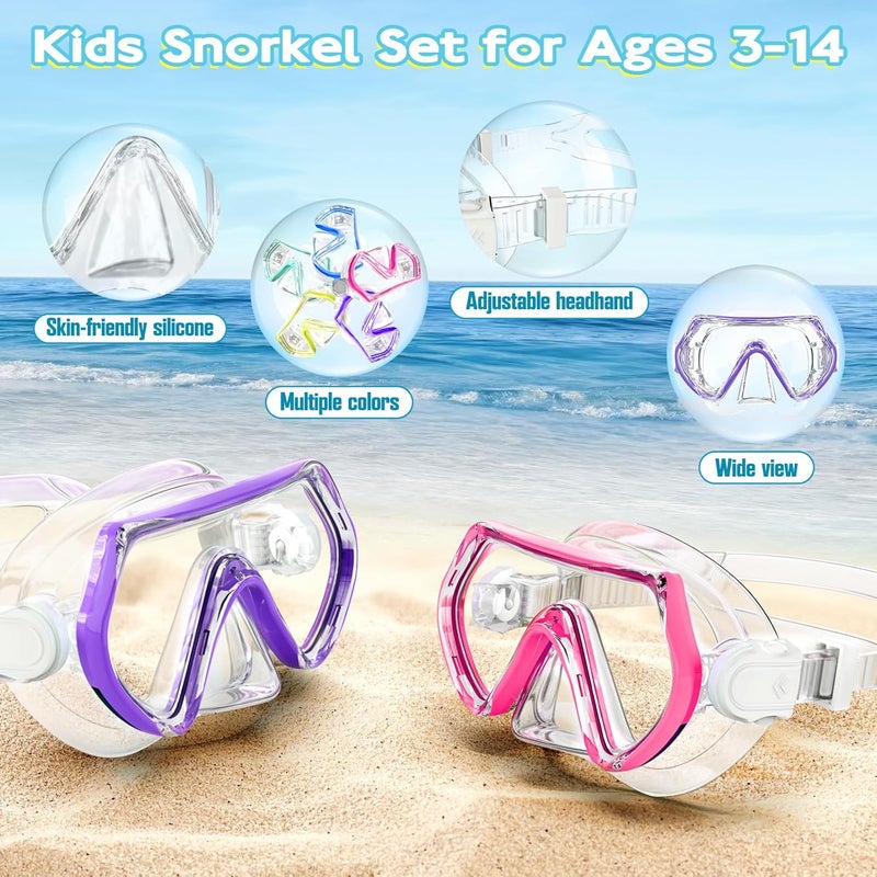 ZipAura Snorkeling Gear for Kids, Kids Snorkel Set for Ages 3-14, Anti-Fog Diving Mask and Dry Top Snorkel Combo Set, Unisex Swimming Goggles - Image 5